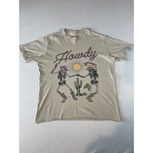 American Highway Howdy Skeleton Graphic Tee Tan Western Boho XS